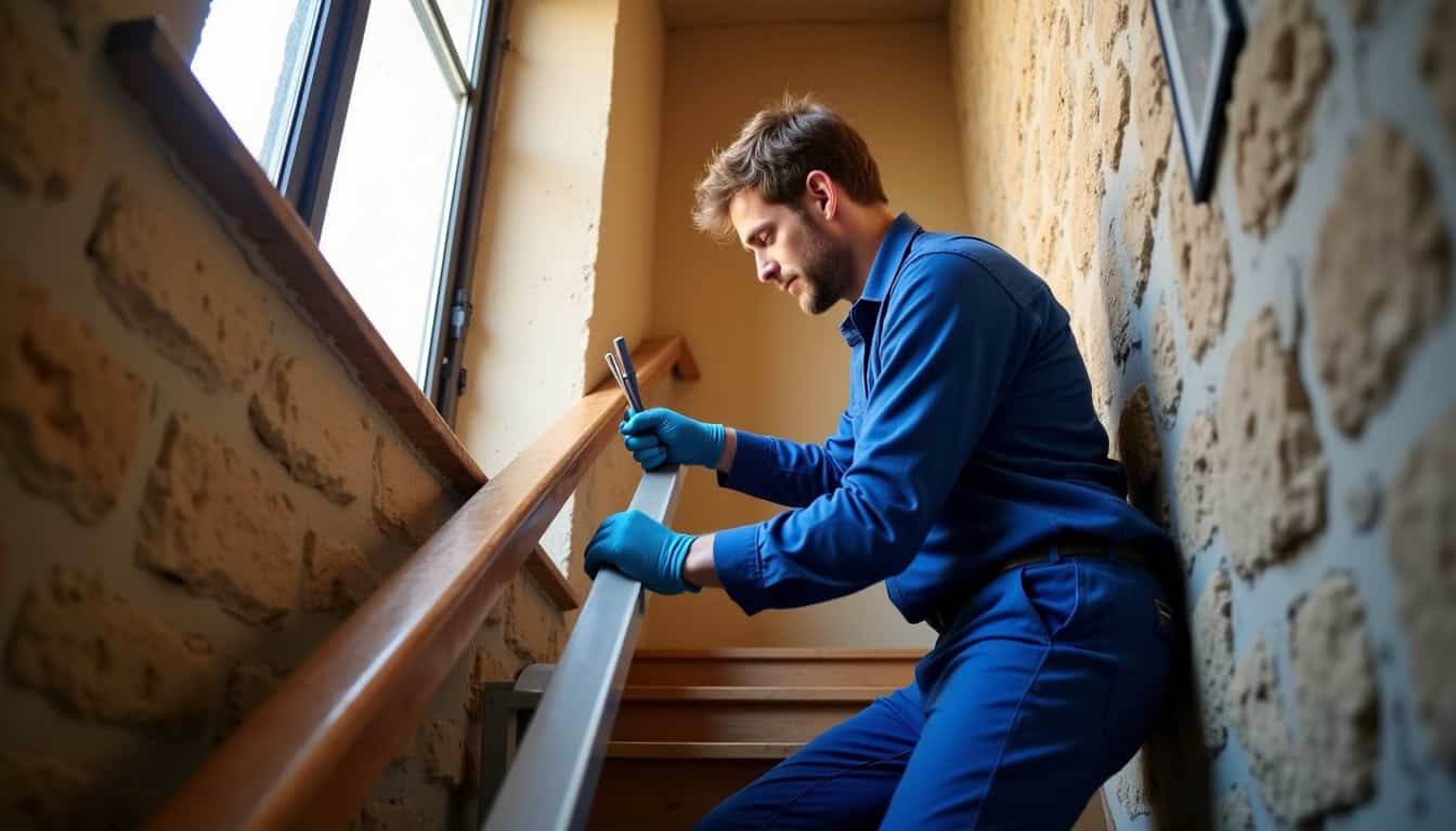 Technicien en train d’installer un monte-escalier à Chinon