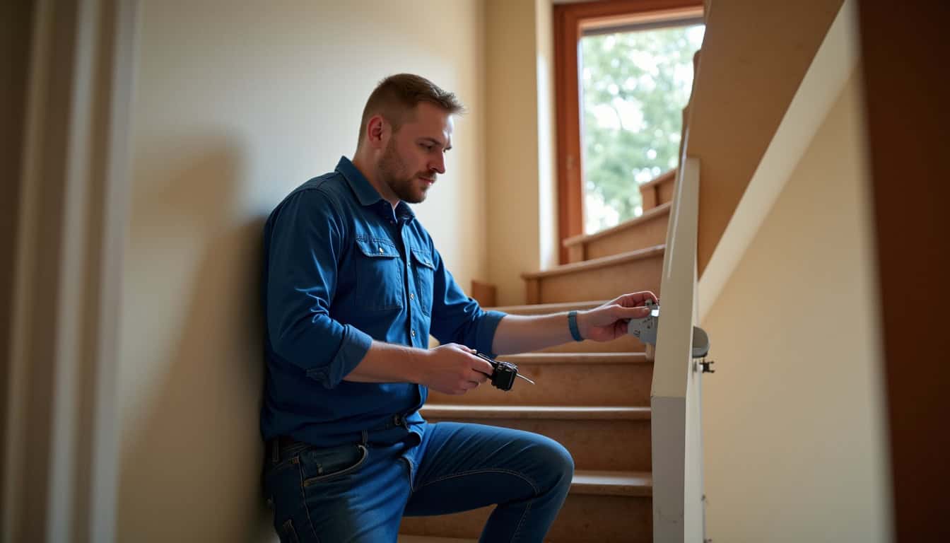 Technicien en train d’installer un monte-escalier à Colmar