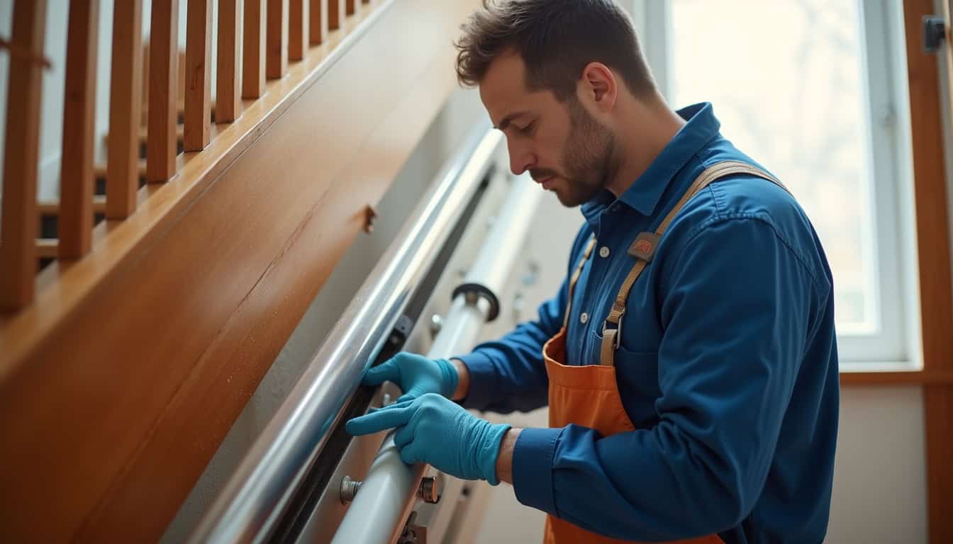 Technicien en train d’installer un monte-escalier à Furiani