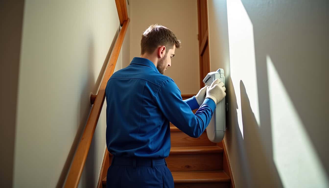 Technicien en train d’installer un monte-escalier à Laon