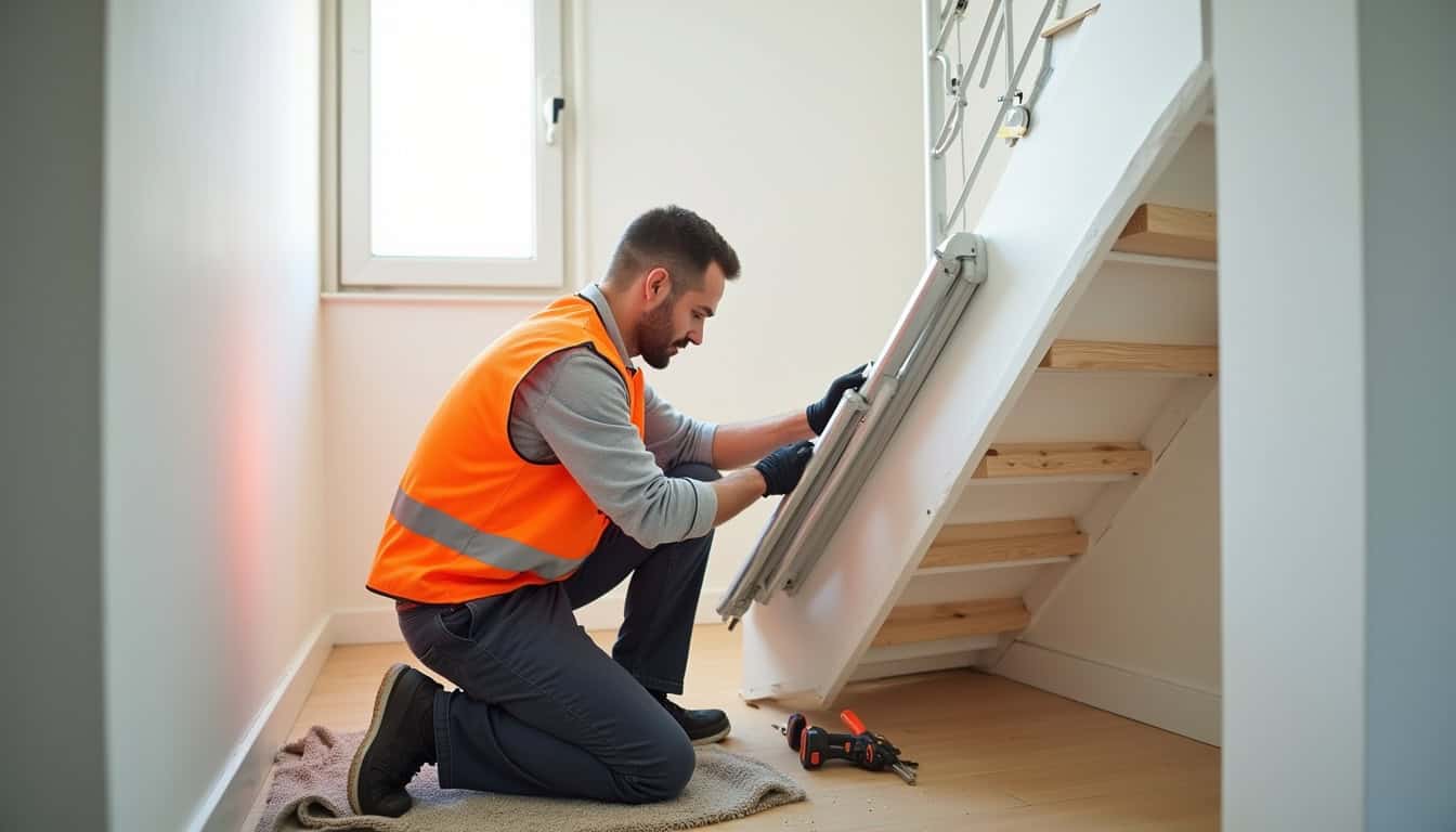 Technicien en train d’installer un monte-escalier à Palaja