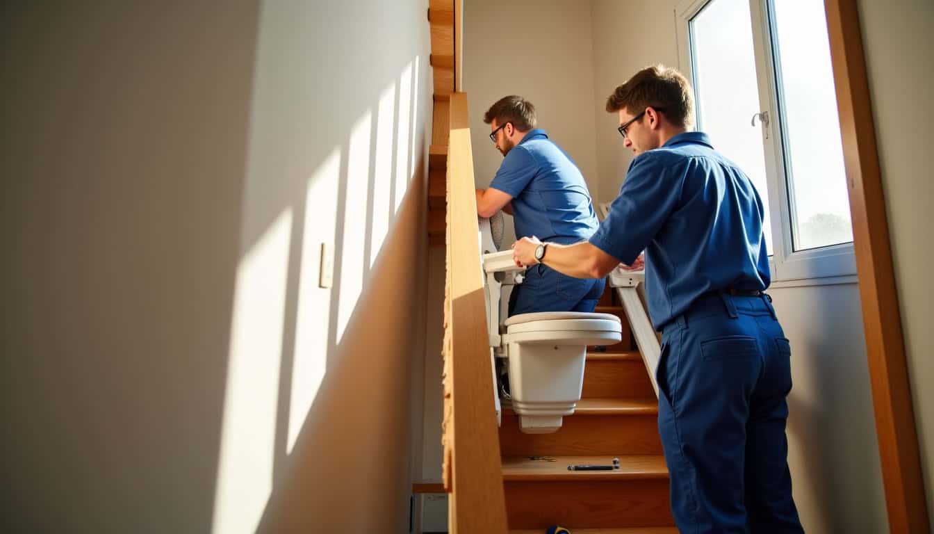 Technicien en train d’installer un monte-escalier à Perpignan