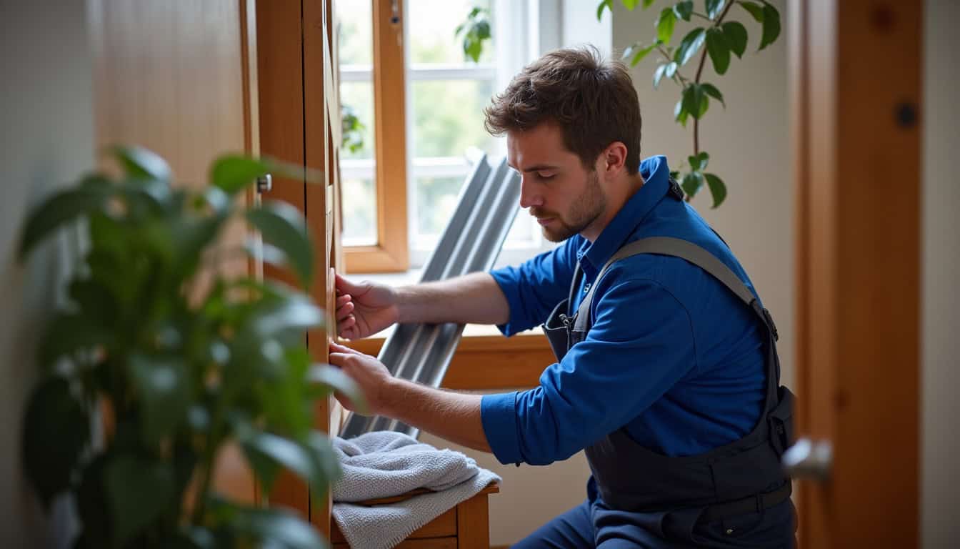 Technicien en train d’installer un monte-escalier à Pierric