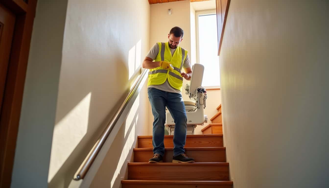 Technicien en train d’installer un monte-escalier à Sète