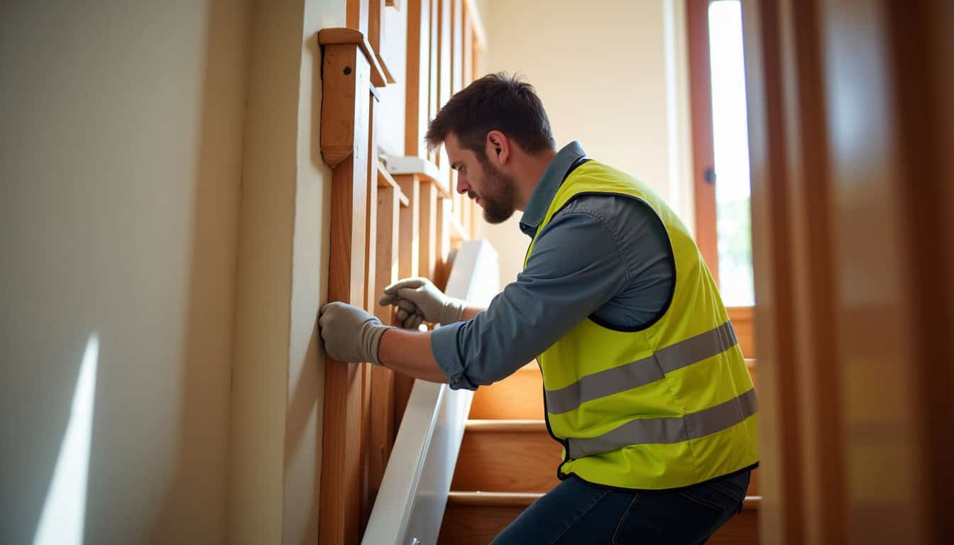 Technicien en train d’installer un monte-escalier dans une habitation à Ascain