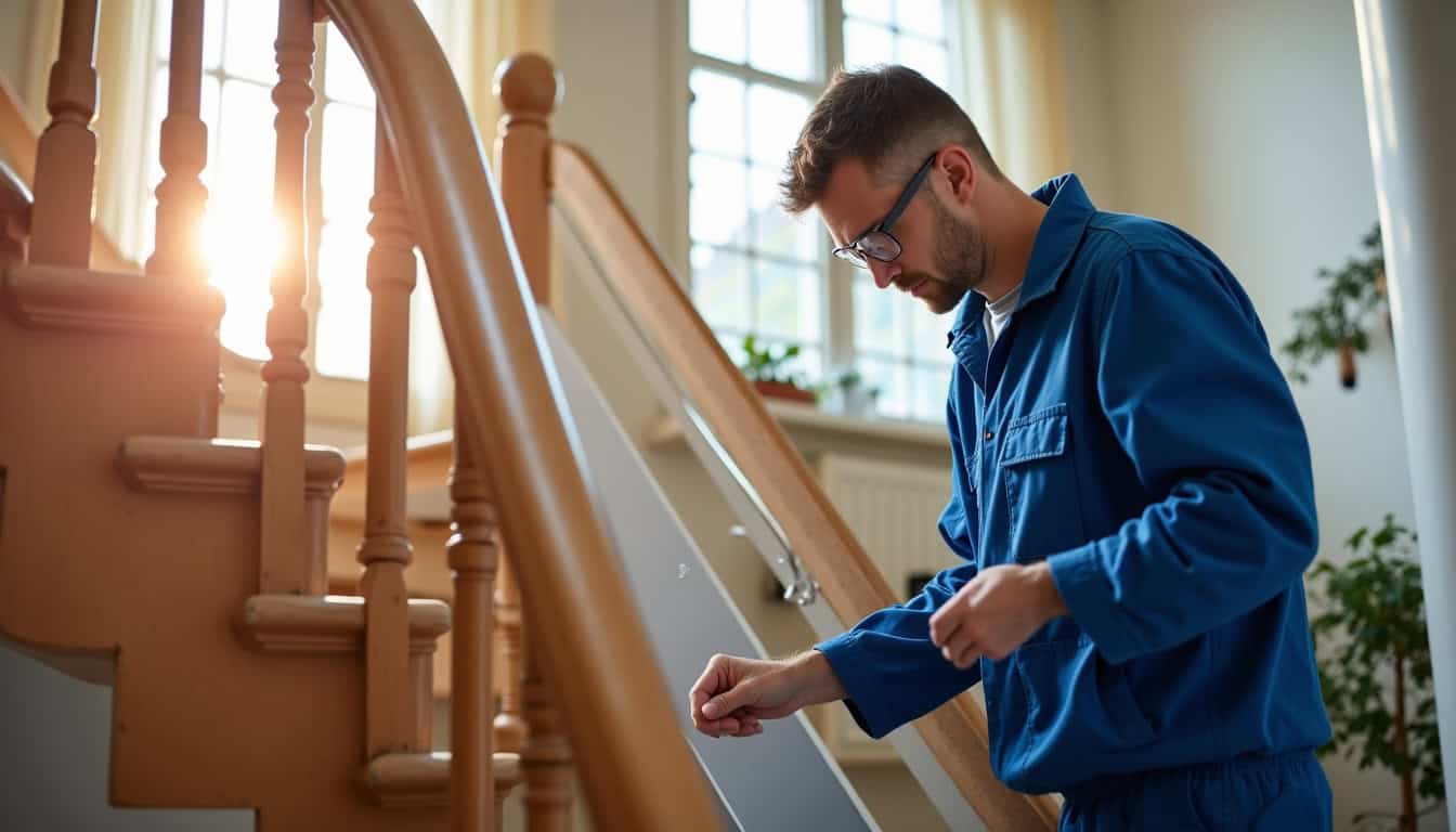 Technicien en train d’installer un monte-escalier dans une maison à Blois
