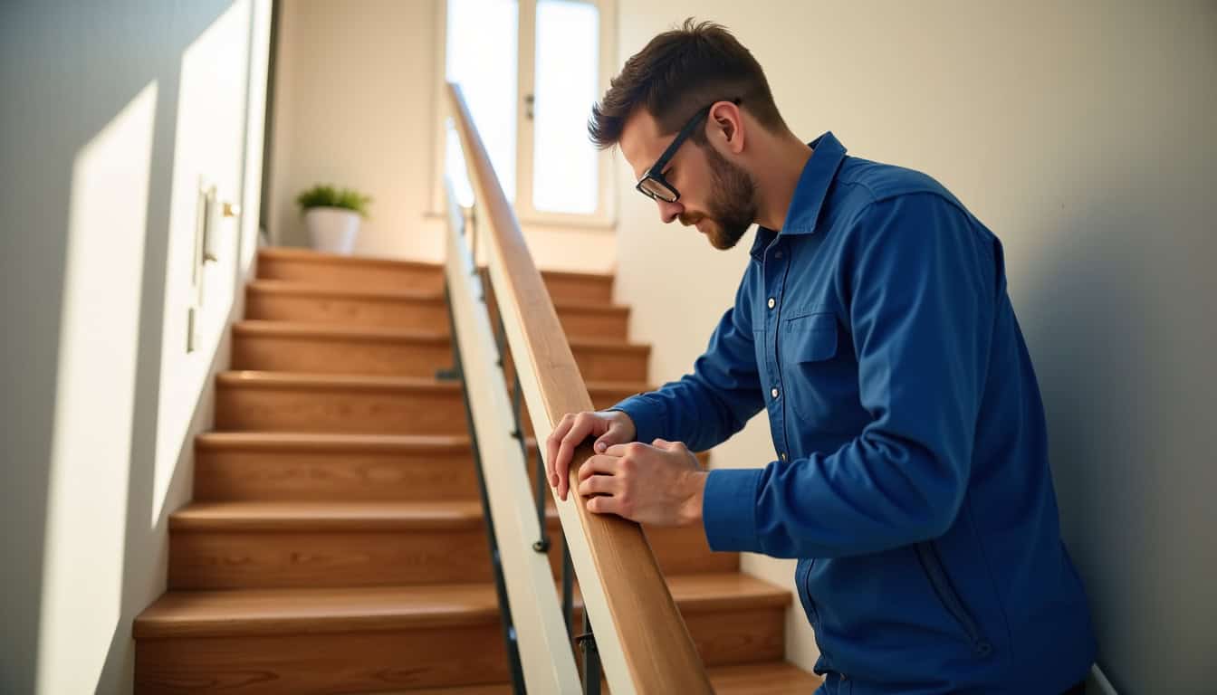 Technicien en train d’installer un monte-escalier dans une maison à Martigues