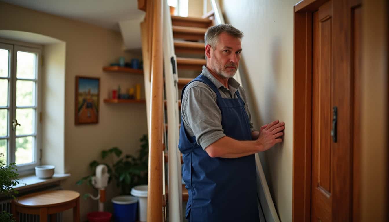 Technicien en train d’installer un monte-escalier tournant dans une maison à Auch