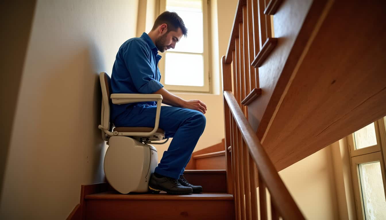 Technicien installant un monte-escalier à Sébazac-Concourès