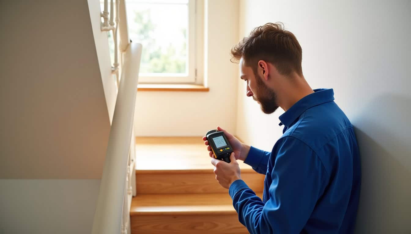 Technicien local en train de mesurer un escalier à Saint-Brès pour une installation personnalisée