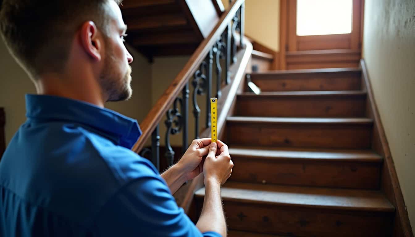 Technicien mesurant un escalier à Saintes pour un monte-escalier