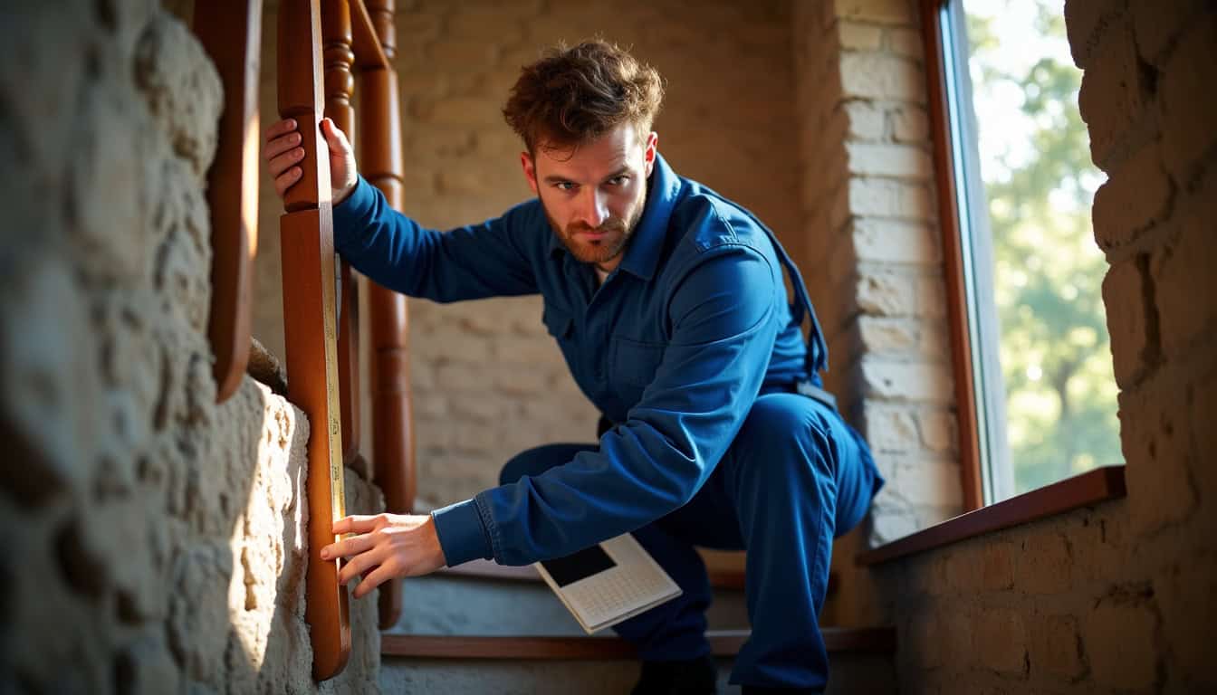 Technicien mesurant un escalier en Moselle pour adaptation d