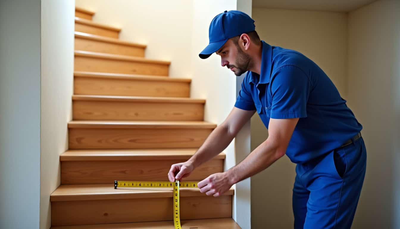Technicien mesurant un escalier pour installation de monte-escalier à Béziers