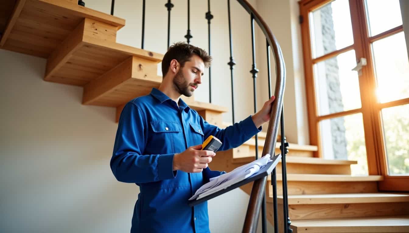 Technicien prenant des mesures dans une maison à Auxerre pour un devis de monte-escalier