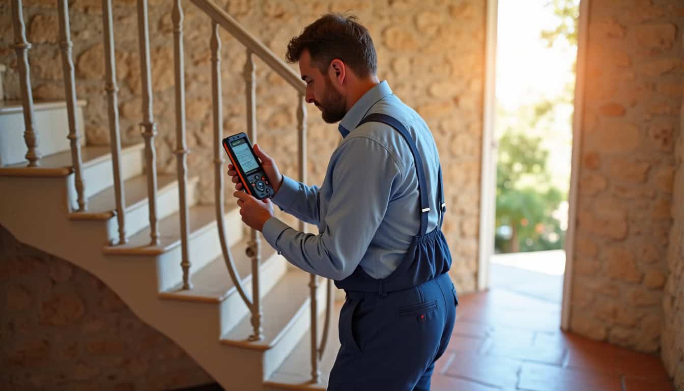 Technicien prenant des mesures pour un devis de monte-escalier à Propriano