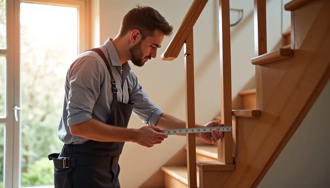 Technicien professionnel en train de mesurer un escalier à Courcy pour une installation sur mesure
