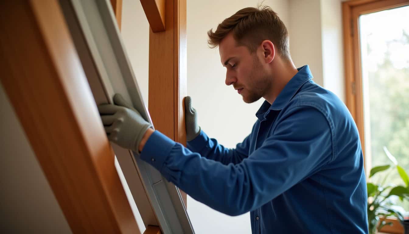 Technicien professionnel en train d’installer un monte-escalier dans une maison à Bernardswiller