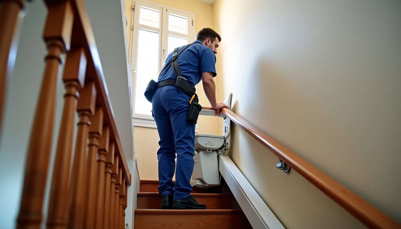 Technicien professionnel posant un monte-escalier à Louviers