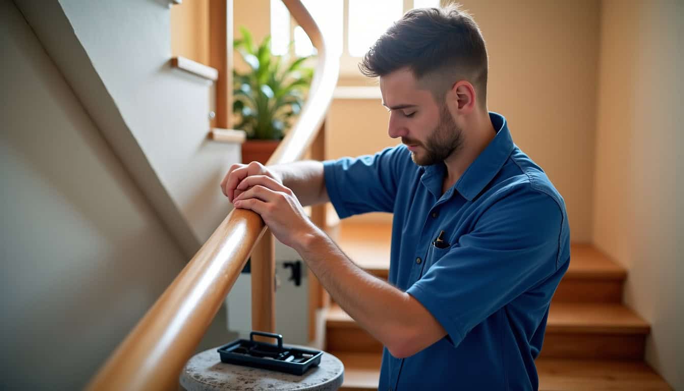 Technicien réalisant l’entretien d’un monte-escalier dans une maison à Carpentras