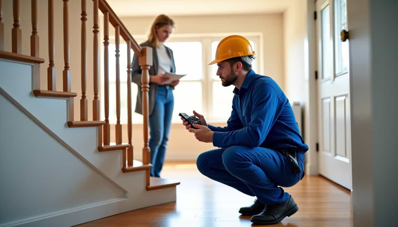 Technicien réalisant un devis d’installation de monte-escalier à domicile
