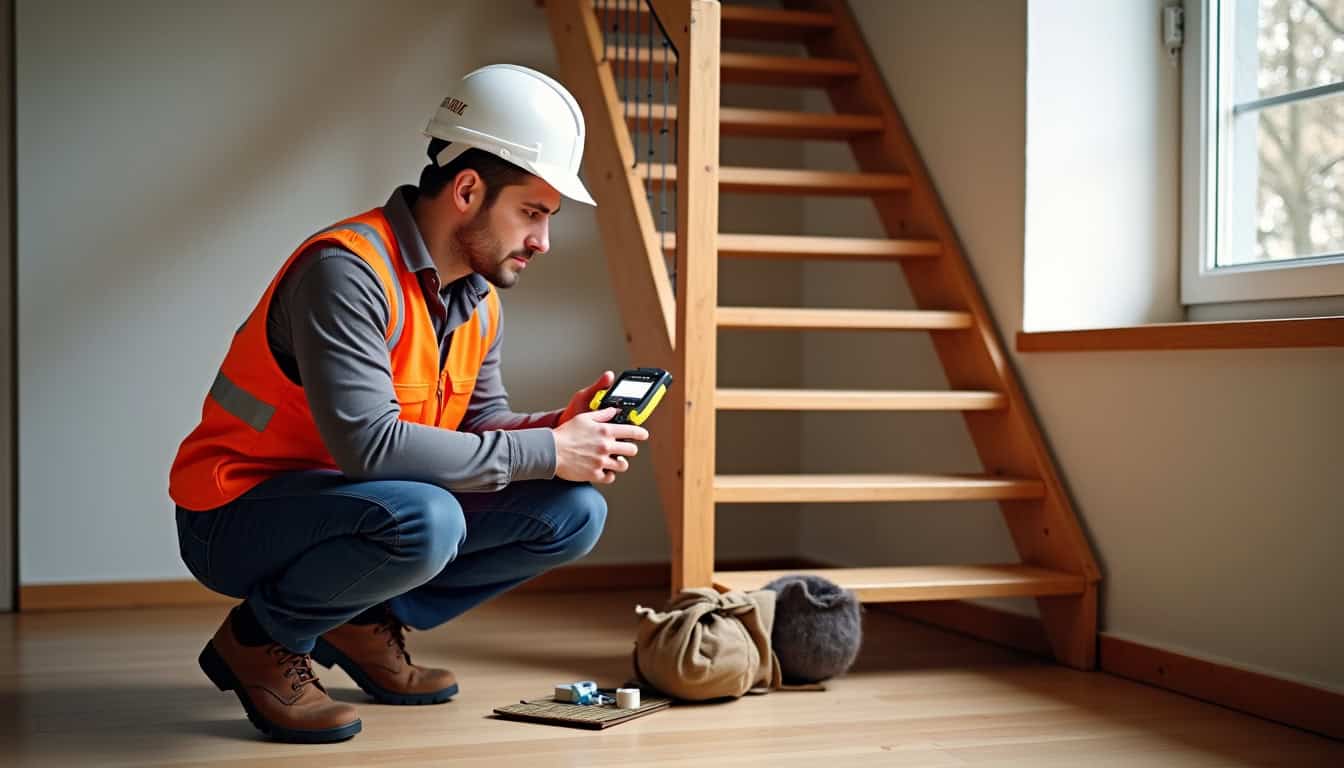 Technicien spécialisé en train d’évaluer un escalier domestique à Neuvic