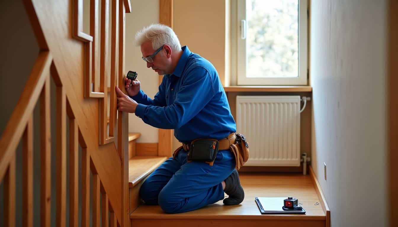 Technicien spécialisé en train d’évaluer un escalier pour l’installation d’un monte-escalier à Wolfgantzen