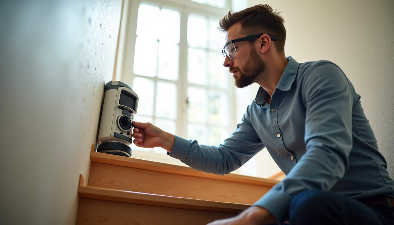 Technicien utilisant un appareil de photométrie pour la prise de mesure d