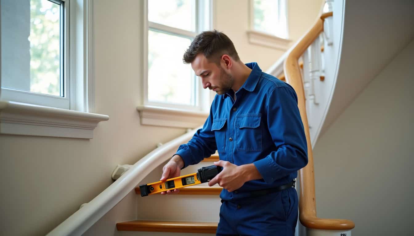 Technicien vérifiant un monte-escalier en cours d