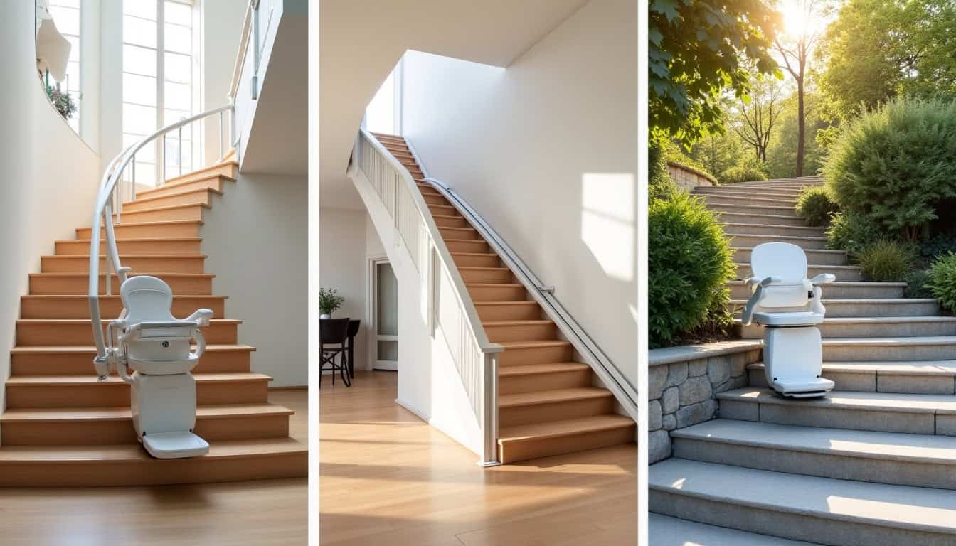 Types de monte-escaliers installés à Sathonay-Village: droit, tournant et extérieur