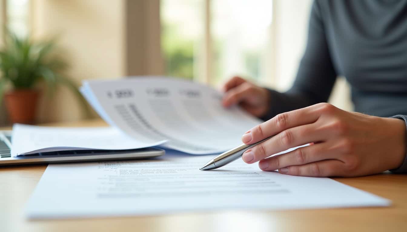 Un client examine des documents relatifs aux aides financières pour un monte-escalier à Vern-sur-Seiche