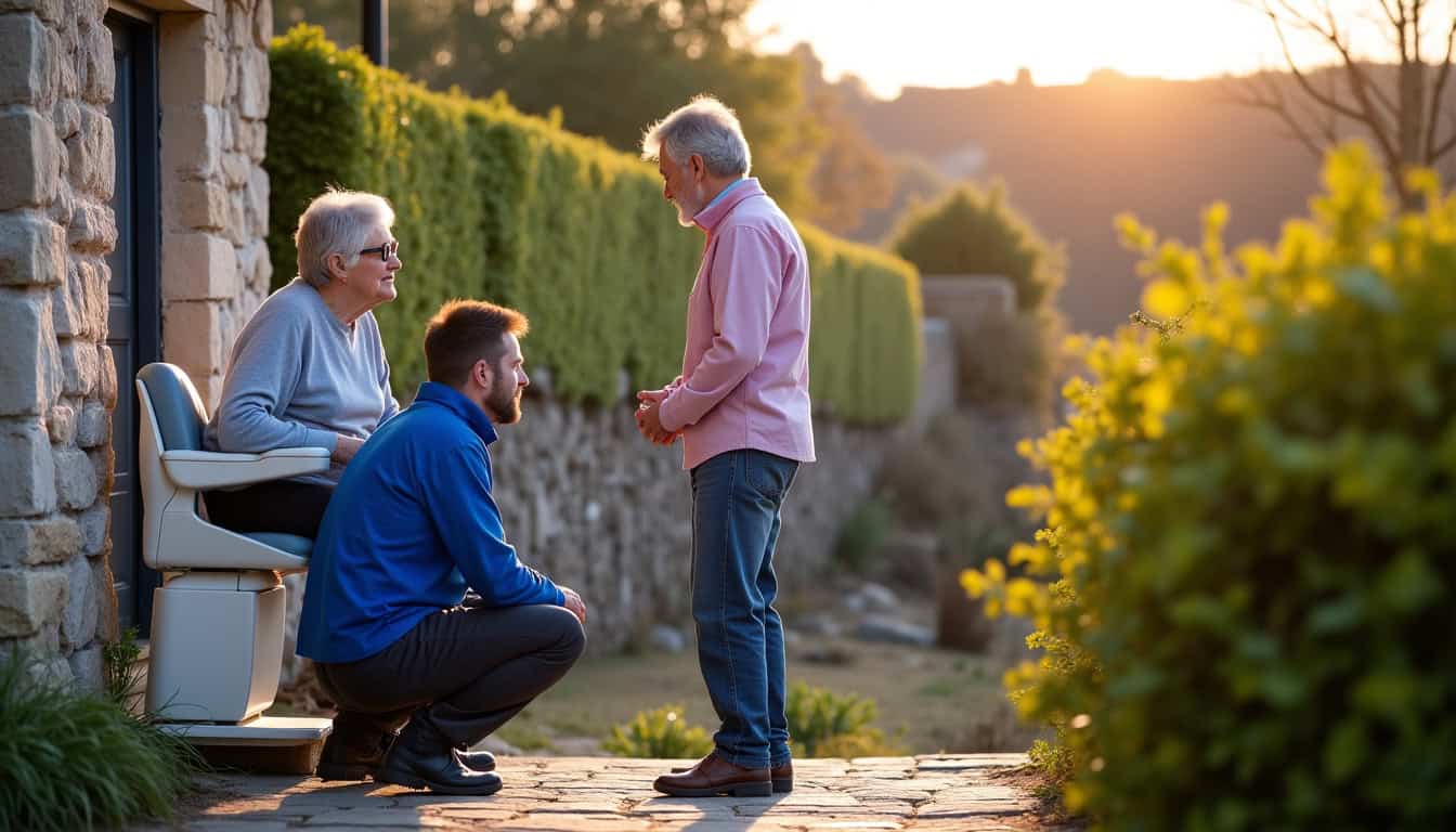 Un technicien discute avec un couple âgé lors d