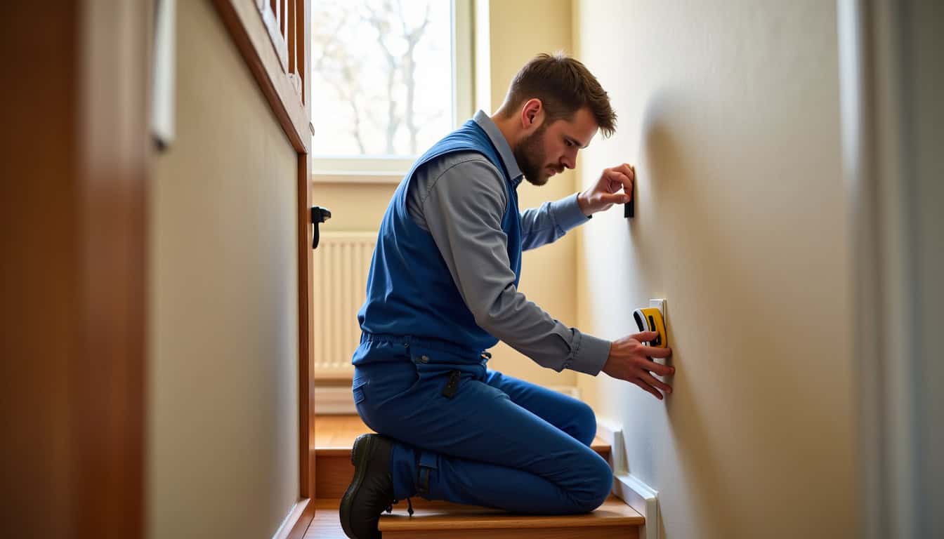 Un technicien effectue un diagnostic d’installation chez un particulier à Sainte-Néomaye
