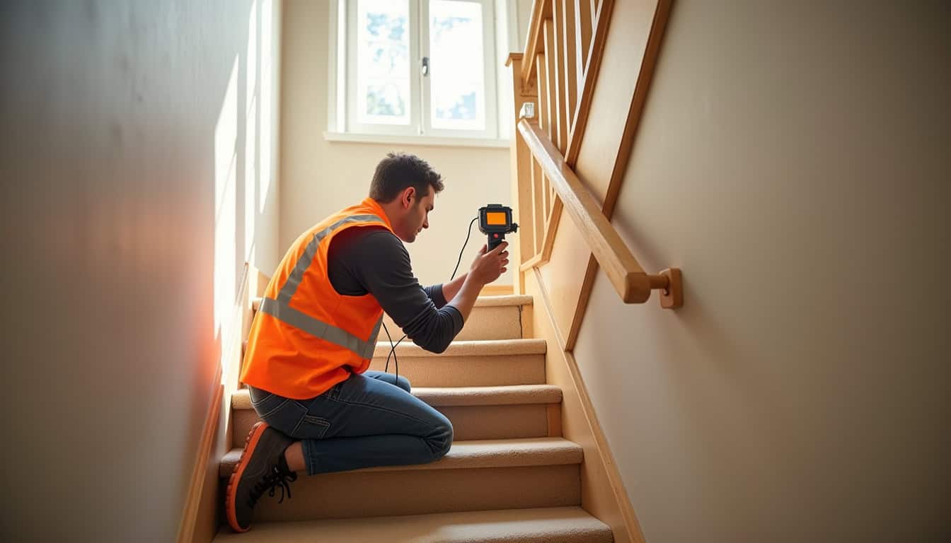 Un technicien effectue un relevé pour un devis de monte-escalier à Évrecy