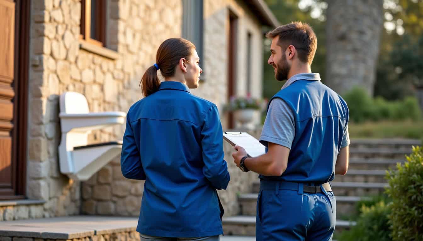 Un technicien en tenue de travail discute avec un propriétaire lors d