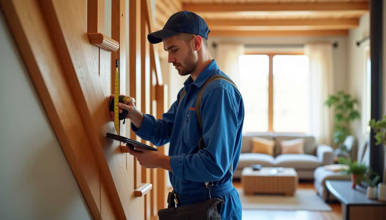 Un technicien en train de mesurer un escalier lors d’une visite à domicile
