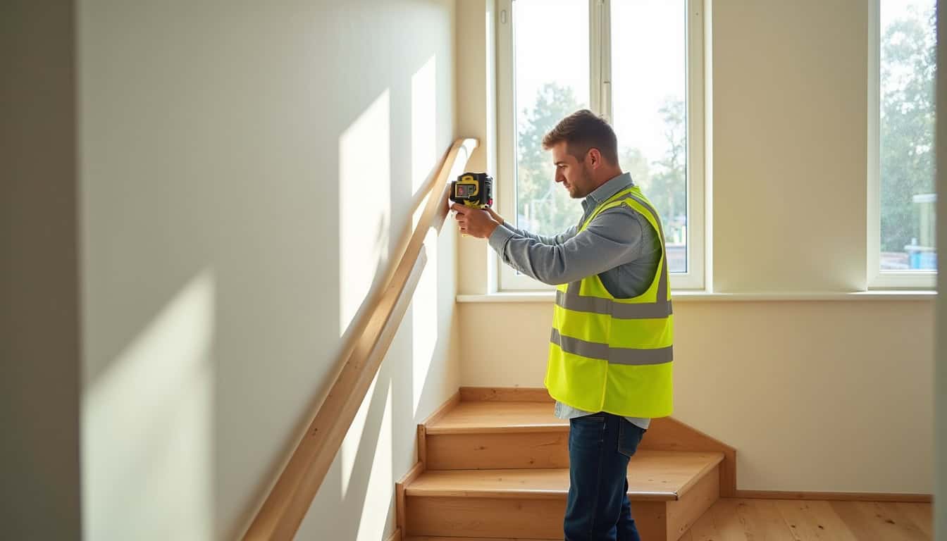 Un technicien mesure un escalier lors d