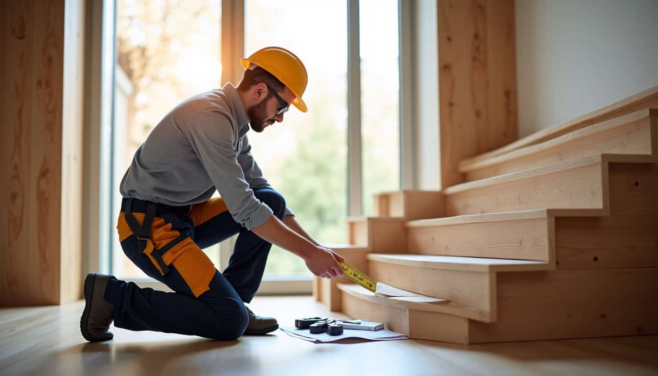 Un technicien mesure un escalier pour une installation sur mesure à Vélizy-Villacoublay