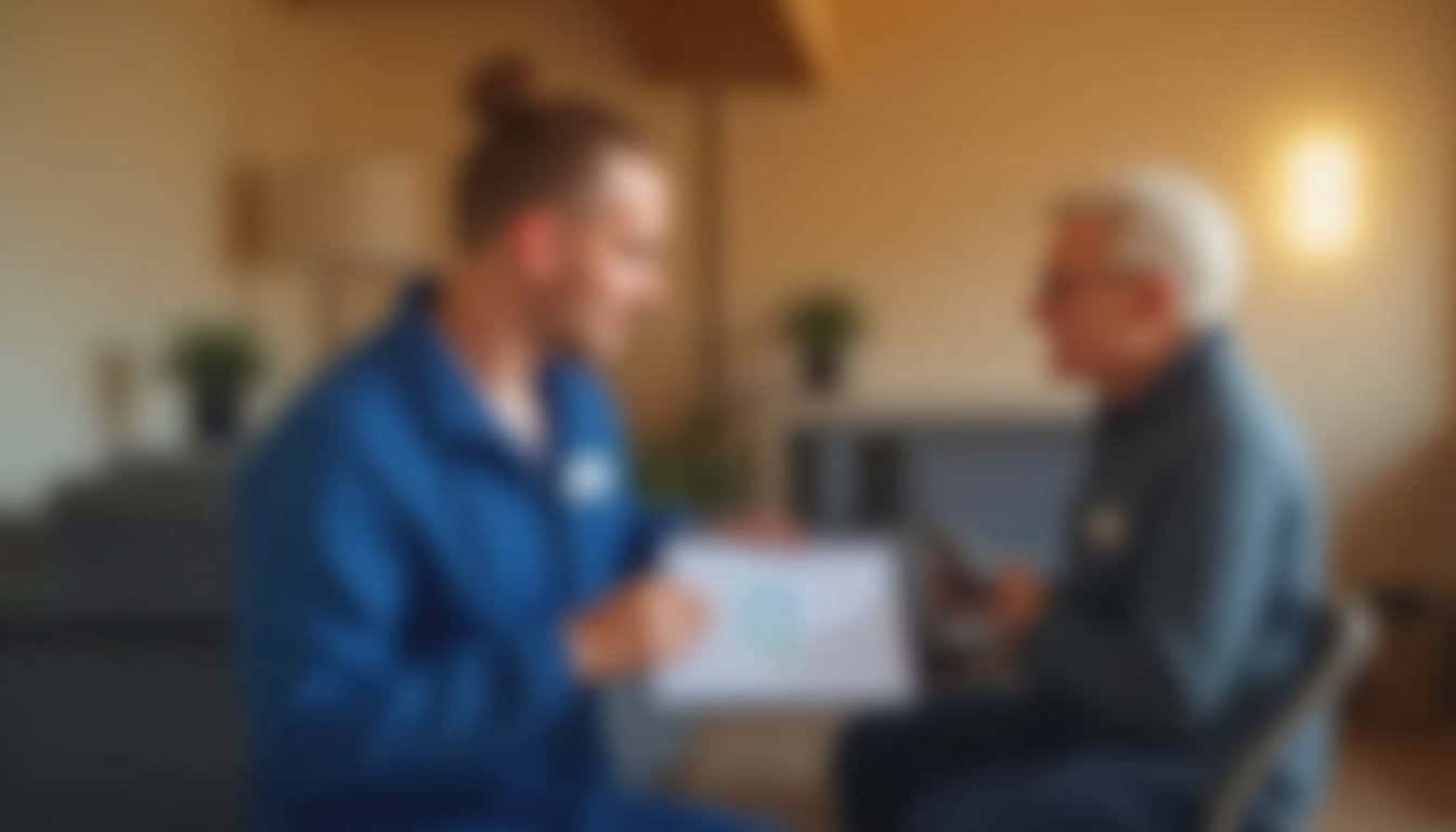Un technicien montre un devis détaillé à un client à Bessens, lors d
