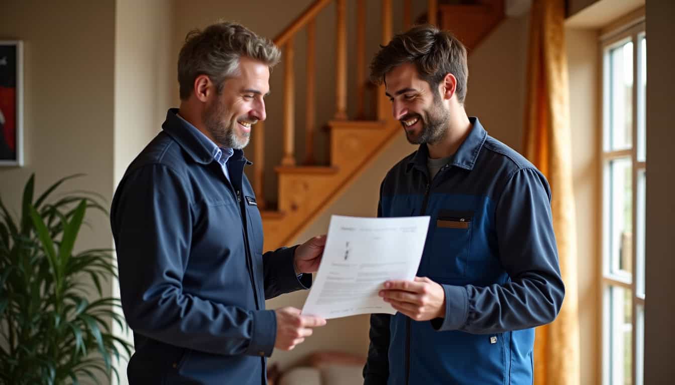 Un technicien remet un devis papier à un propriétaire à Redon