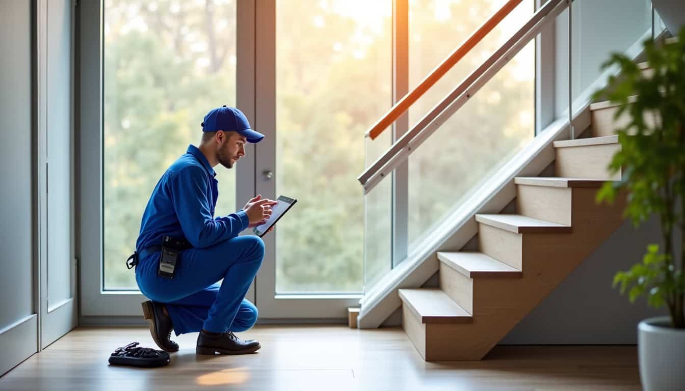 Un technicien vérifie le bon fonctionnement d’un monte-escalier après installation