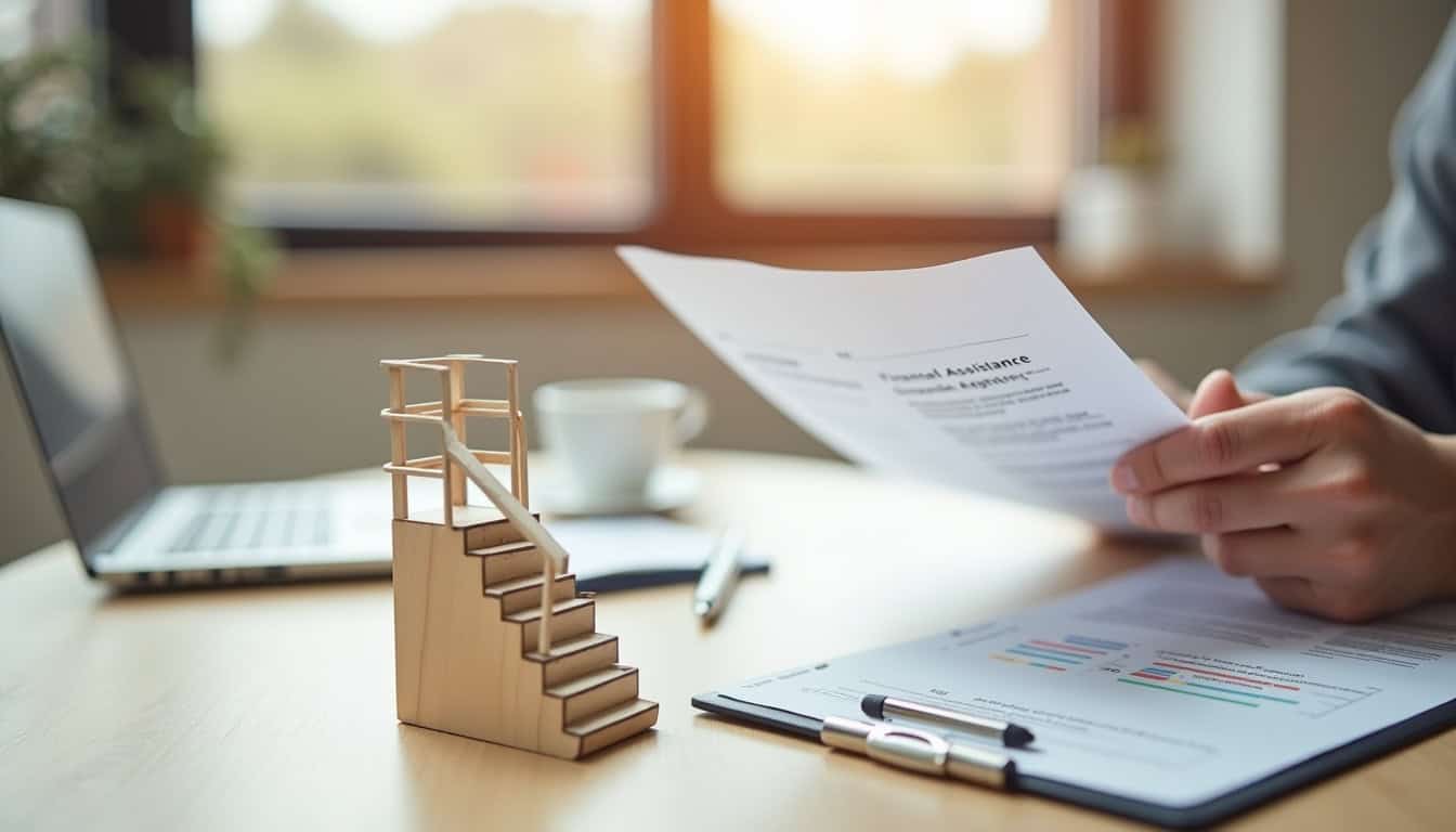Une personne examine des documents relatifs aux aides financières pour un monte-escalier