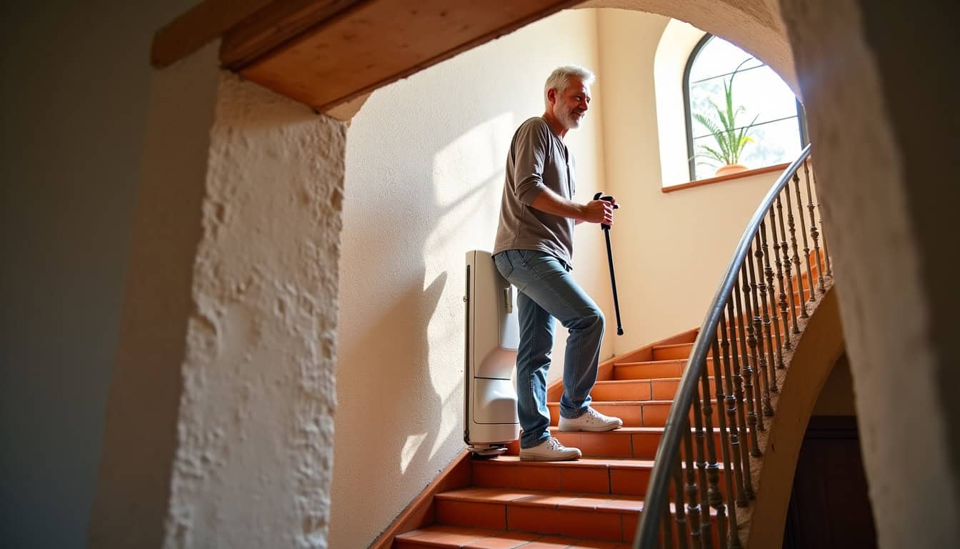 Utilisateur utilisant un monte-escalier dans une maison typique de Porto-Vecchio