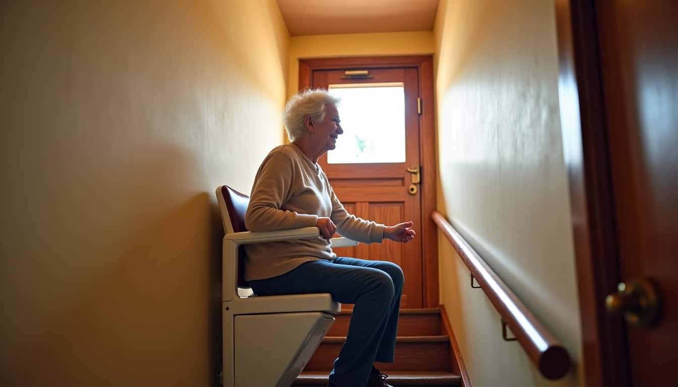 Utilisation d’un monte-escalier à Colmar par une personne âgée