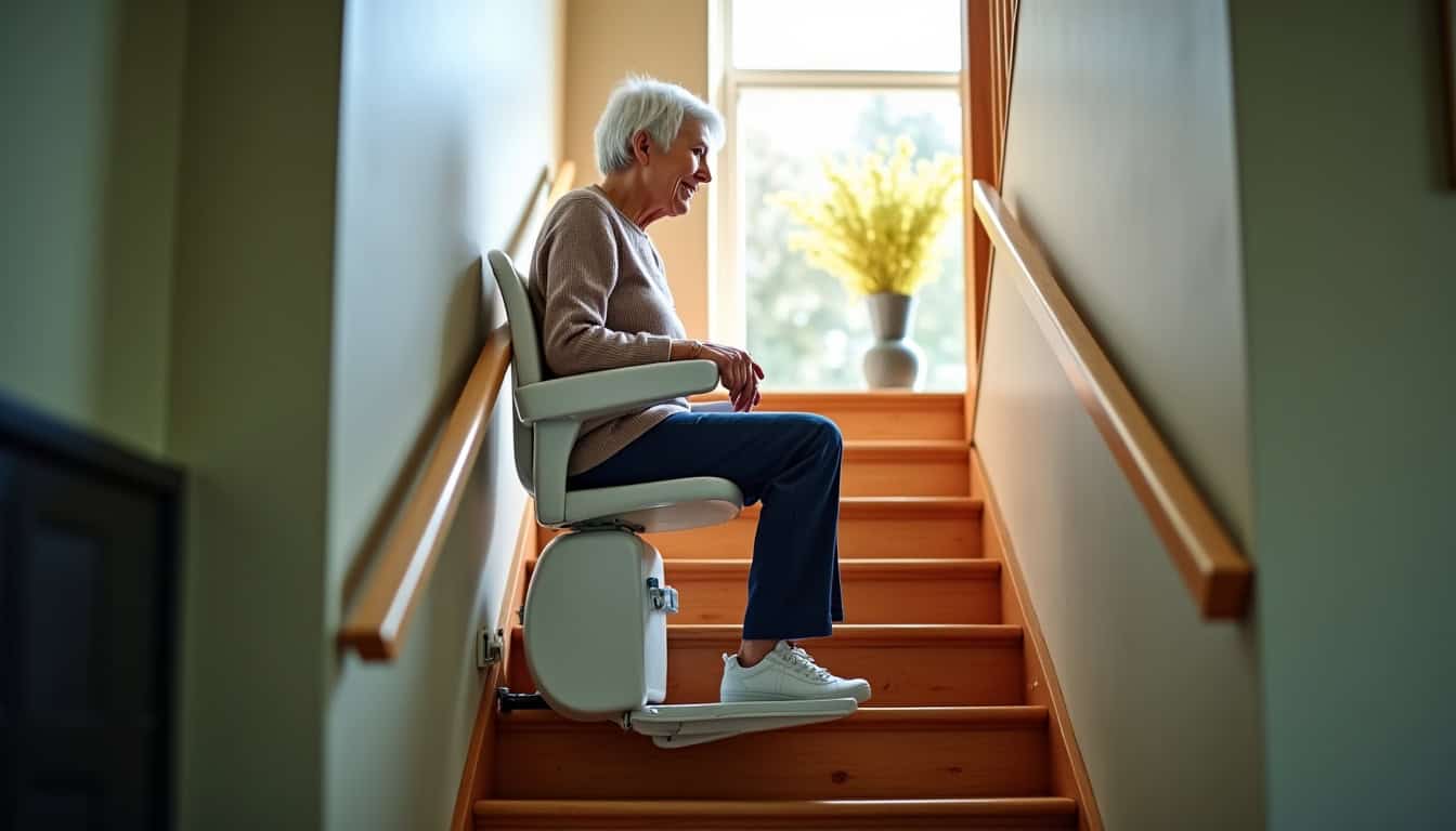 Utilisation d’un monte-escalier avec ceinture de sécurité et capteurs d’obstacles