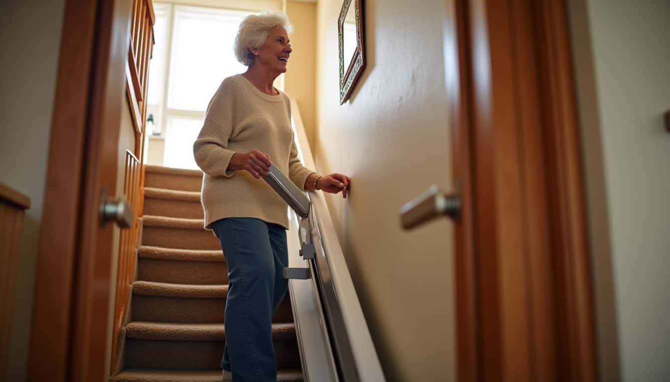 Utilisation d’un monte-escalier par une personne âgée