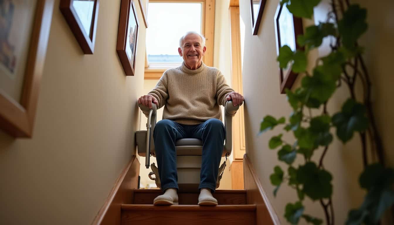 Utilisation quotidienne d’un monte-escalier par un senior à Baillet-en-France