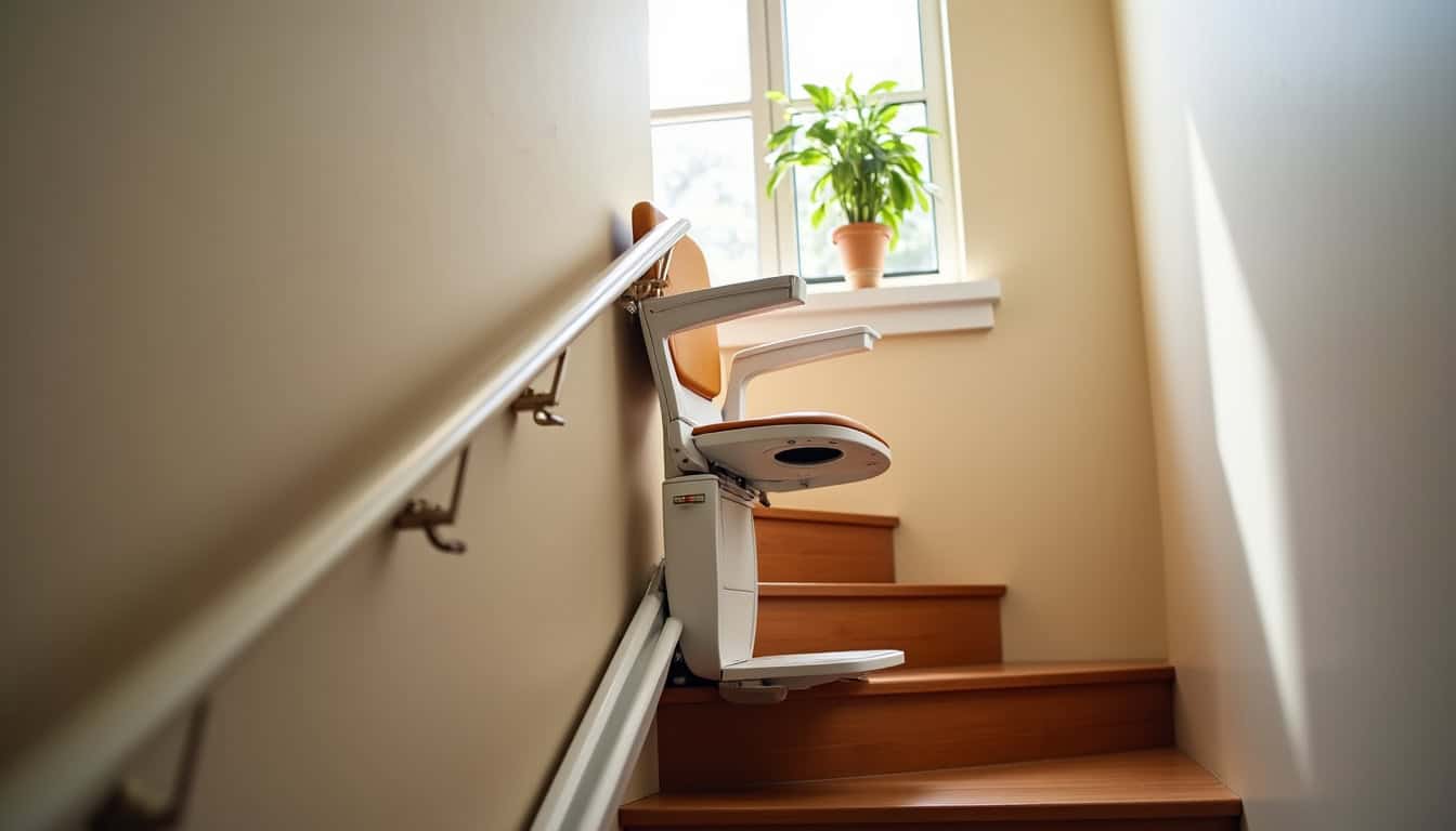 Utilisation sécurisée d’un monte-escalier avec ceinture et détecteurs d’obstacles