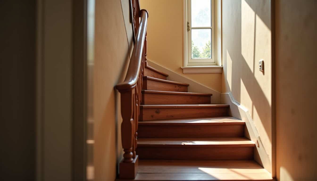 Vue d’un escalier classique avant installation d’un monte-escalier à Elbeuf