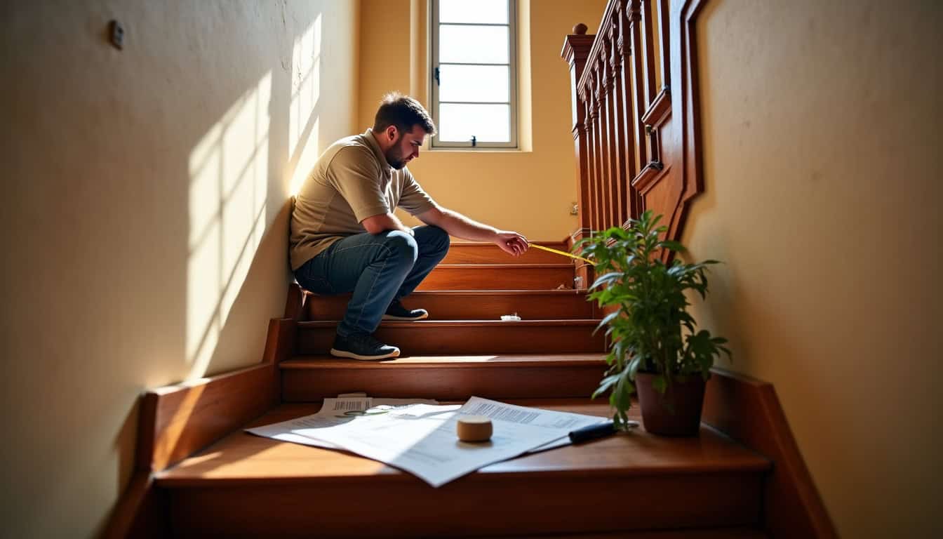 Vue d’un escalier intérieur à Saint-Martin-Lalande en cours d’évaluation technique