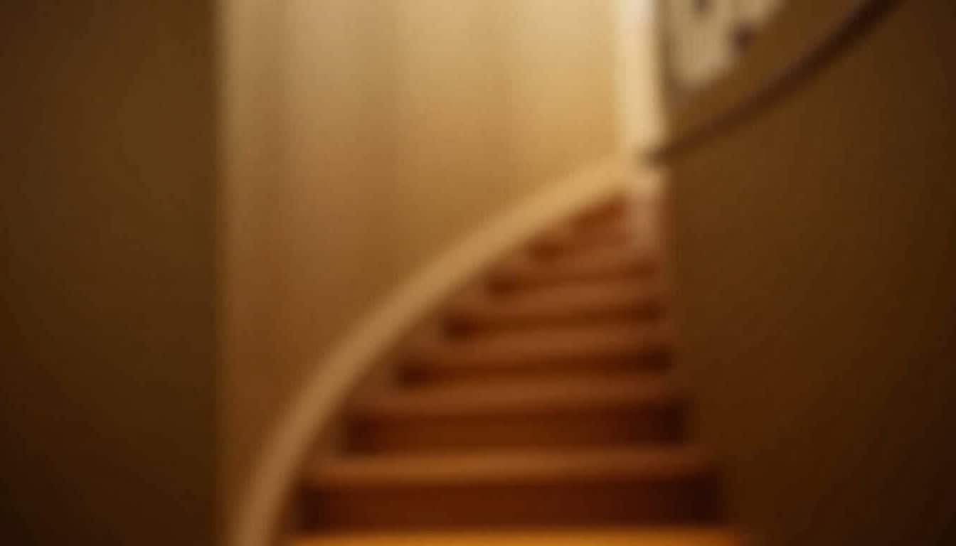 Vue d’un monte-escalier tournant dans un escalier en colimaçon